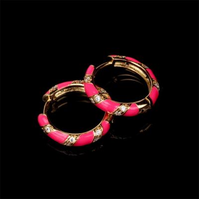 China Vintage Qufan CZ Geometric Colorful Zircon Oil Drip Circle Earrings Copper Crystal Micro Huggie Earrings For Women 2021 for sale