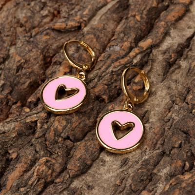 China Qufan Fashion Cute Hot Sale Gold Plated Heart Hollow Circle Dangle Earrings For Women for sale