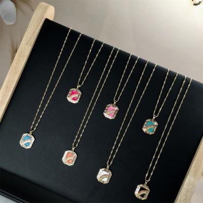 China FASHIONABLE Micro Geometric Rectangle Rainbow Jewelry Qufan Zircon Enamel Colorful Diamond Oil Dripping Pendant Necklace For Women for sale