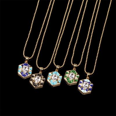 China Fashionable Simple Geometric Copper Women's Pendant Necklace Wholesale Qufan's Diamond Gold Bead Chain Wholesale Oil Drip Necklace Female for sale