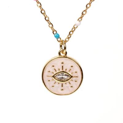 China Fashionable Micro Rhinestone Turkish Eye Stainless Steel Jewelry Women Qufan Pendant Necklaces for sale