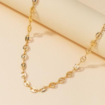 China Qufan 2021 Fashion New Alloy Jewelry CLASSIC Simple Metal Chain Geometric Round Chain Necklace For Women for sale