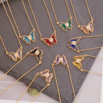 China Qufan Fashionable Light Necklace Luxury Three-dimensional Women's Simple Atmosphere Crystal Butterfly Clavicle Chain for sale