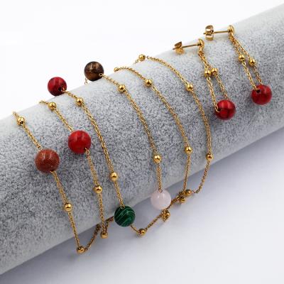 China New Design High Quality Jewelry Set Hot Selling Gemstone Beads Chain Necklace Gold Plated Genuine Quality Lady Chain Necklace Earrings Bracelet Set for sale