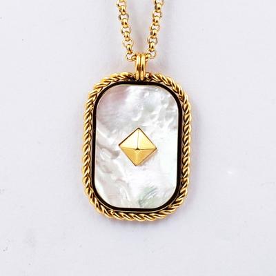 China TRENDY Fashion 18K Gold Plated Stainless Steel Jewelry Twist Border Square Shell Pyramid Pendant Accessories Necklaces Wholesale for sale