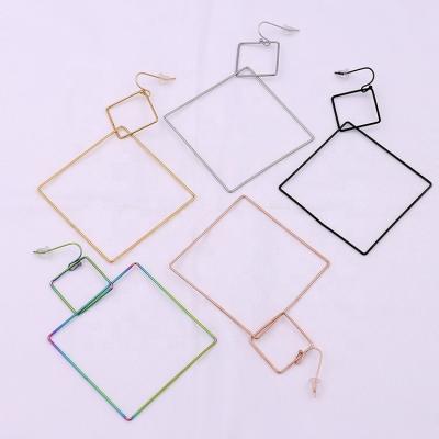 China Custom Designer TRENDY Big Earring Geometric Fashion Ladies Jewelry Two Long Square Stainless Steel Earrings for sale