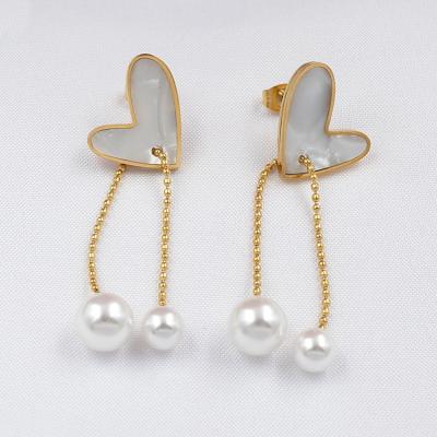 China Trendy wholesale fashion steel earrings drop earrings jewelry plated gold stainless steel pearl earrings for sale