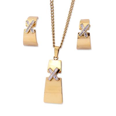 China Wholesale Fashion CLASSIC Stainless Steel Jewelry Sets Wholesale Jewelry Los Angeles 18k Gold Plated Pendant Jewelry Earrings Set for sale