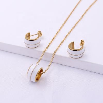 China Enamel Jewelry Set Custom Hypoallergenic Stainless Steel Enamel Geometric Circle Circle Charm Jewelry Sets Drop Earrings Jewelry For Women for sale