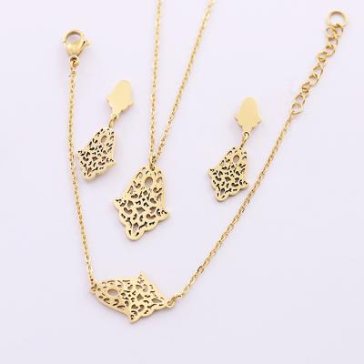 China Trendy Fashion Jewelry Stainless Steel Wholesale Gold Plated Jewelry Hamsa Hand Jewelry Set for sale