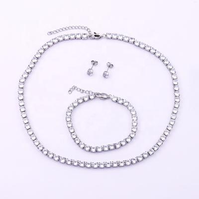 China High Quality Jewelry Set Full White Color Rhinestone Zircon Claw Chain Jewelry Three Piece Set Diamond Necklace Earring Bracelet for sale