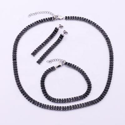 China Wholesale Hip Hop Jewelry Set Fashion Iced Out Stainless Steel Crystal Tennis Chain Rhinestone Necklace For Women Men for sale