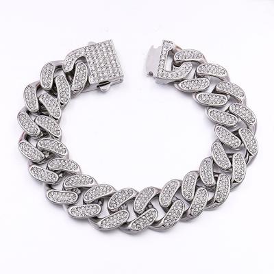 China Wholesale Punk 11mm 15mm 18mm Iced Out Chain Bracelet Hiphop Stainless Steel Jewelry CZ Miami Cuban Link Cuban Link Chain Bracelet for sale