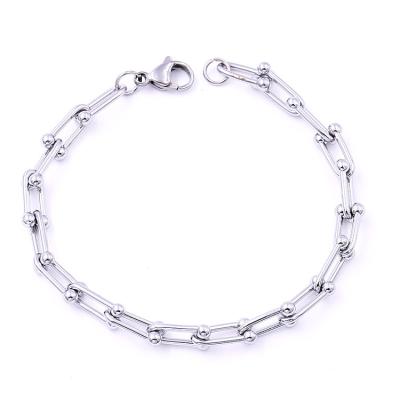 China Wholesale Latest Designer Punk Manufacturer Fine Jewelry U Shape Splicing Buckle Horseshoe Link Chain Bracelet For Women Ladies for sale