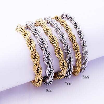 China 2022 Wholesale Punk Stainless Steel Twisted Rope Gold Chain Different Size Plated Gold Rope Bracelet for sale