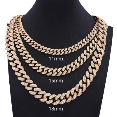 China Wholesale High Quality Iced Out Hiphop Outlet CZ Zircon Style Miami Cuban Link Chain Fashion Stainless Steel Necklace Jewelry For Man for sale