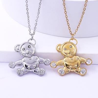 China Europe and America Wholesale Simple High Quality Stainless Steel 18K Gold Plated Soft Teddy Bear Pendant Necklace Jewelry for sale