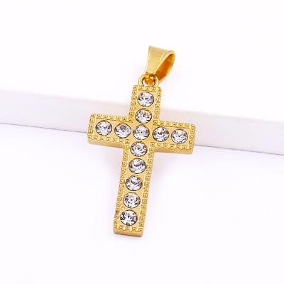 China Hot Selling Vintage Crystal Iced Out Jewelry Vintage Religious White Cross Charms Stainless Steel Pendant For Man And Women for sale