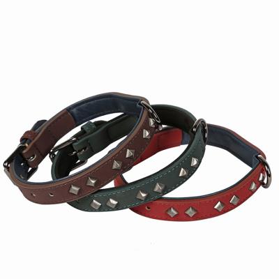 China Free Sample Personalized High Quality Red Black Leather Studded Heavy Duty Leather Dog Collars For American Bully And Tactical Dog for sale