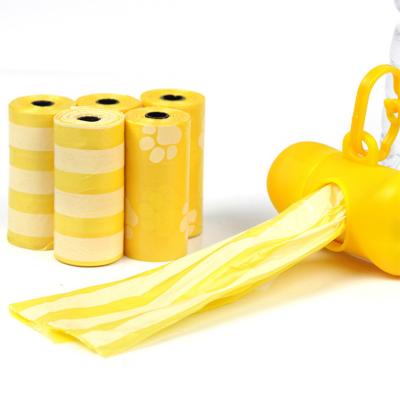 China Sustainable Supplies Custom Biodegradable Unscented Waste Yellow Dog Poop Bag Set With Printed Logo for sale