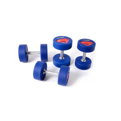 China Superman Dumbbells PU Coated Dumbbells Round Headed Dumbbells Men'S Gym Arm Training Dumbbells en venta