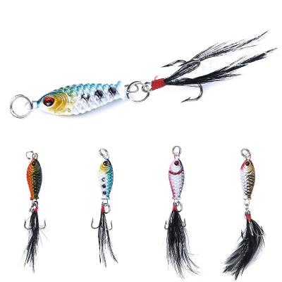 China Wholesale High Quality Lead Baits 2.5cm 4g Mini Metal Fishing Lures Metal Lead With Feather Hooks for sale