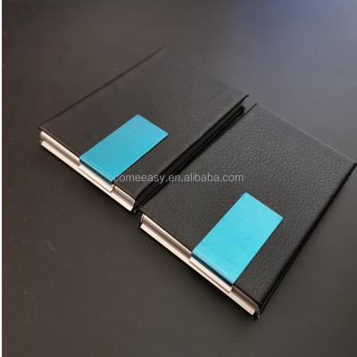 China Leather Business Card Holder Stainless Steel Metal Name Card Case Box For Men Woman for sale