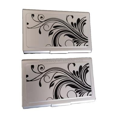 China New Business Card Premium Aluminum Business Name Card Holder Case With Flower Pattern for sale