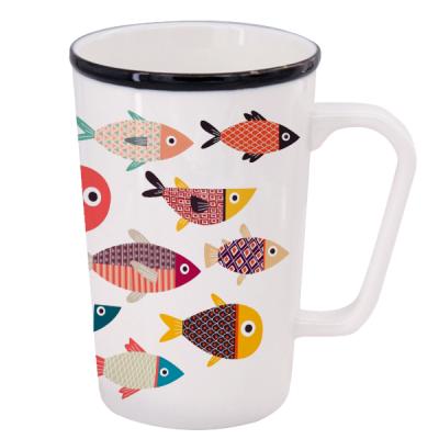 China Stocked roughly 12 oz. Sublimation Mug Ceramic Latte Mug with Black Rim Orca Coatings for sale