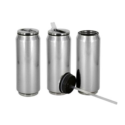 China Sublimation 17oz Stainless Steel Sustainable 500ml Coke Can With Straw Silver Color for sale