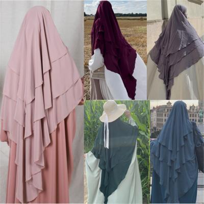 China Fashion Solid Muslim Three-Layer Ruffles Malaysia Scarf Hijabs Dubai Arabic Turkish Khimar Turban Wrap Moroccan Shawls Scarves for sale