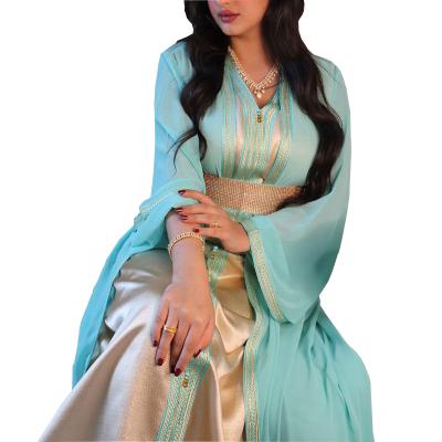 China Polyester Two Piece Abaya Set Long Vest Dress With Chiffon Kimono Eid Muslim Dubai Jalabiya Moroccan Kaftan Women Arab Clothing 2022 for sale