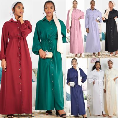 China Fashion Minimalist Solid Women Dress Long Sleeve Maxi Shirt Dress Slim Waist Straight Lapel Long Belt Turkey Arabic Dress for sale