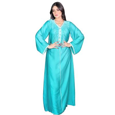 China Long Abaya Abaya Embroidered Sky Blue Ukrainian Dyed Muslim Kimono Cheap Price Kaftan Dresses Moroccan Kaftan for sale