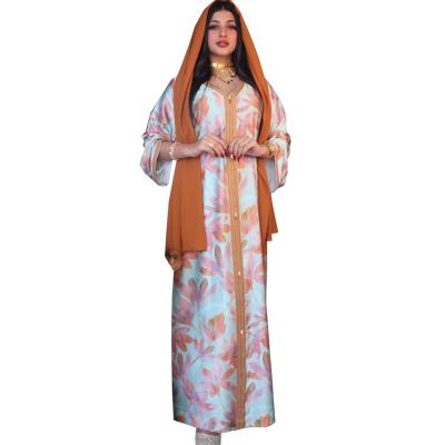 China Daily Casual Formal Classy Silk Muslim Abaya Muslim Women Dubai Printing Dress for sale