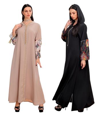 China Fashion Vintage Ethnic Cloak Abaya Hooded Robe For Women Arab Muslim Middle East Clothing Ramadan Eid Robe Diamond Tassel Patchwork for sale