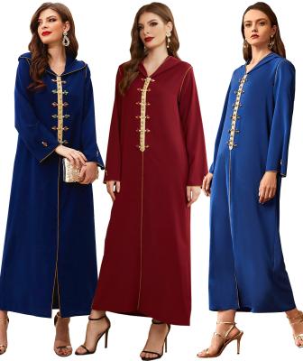 China Fashion Diamond Hooded Abaya Dress Handmade for Women Eid Modest Muslim Dubai Turkey Arabic Kaftan Jalabiya Long Dress 2021 for sale