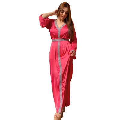 China Turkey Edge Diamond Muslim Dress Daily Casual Formal Long Maxi Dress Muslim Sleeve for sale