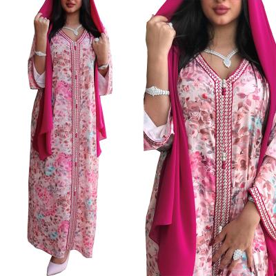 China High Quality Muslim Long Sleeve Dress Muslim Women's Skirt, Turban Style, Flower Print Muslim Maxi Dress, Dubai Arab National Costume for sale