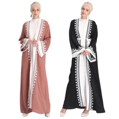 China Middle East Abaya Cardigan Pattern Solid Color Long Abaya Oman National Costume Embroidery Arabic Female Geometric Muslim Long Dress for sale