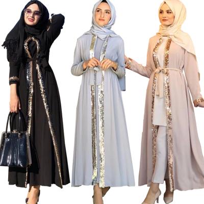 China Sequin Dress Fashion Middle East Muslim Abaya Long Sleeve Muslim Quilted Border Cardigan Arabic Traditional Dress for sale