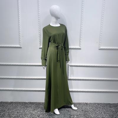 China Muslim Fashion Middle East Dubai Turkey Simple Elegant Sheer Color Dress S-XL Long Lace Long Dress for sale