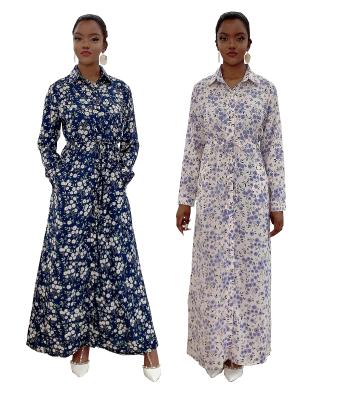 China New fashion muslim plus size printed dress, fashion cardigan, full-button and ankle-length printed long skirt for sale