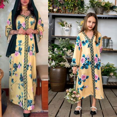 China Fashion Mother Daughter Dress Fall 2021 Ethnic Floral Family Outfits Loose Muslim Middle East Kids Mom Girls Matching Clothes for sale