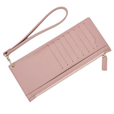 China NATIONAL Goods Long Nappa Genuine Leather Wallet Multi Slots OEM Card Holders Credit Card Wallets For Women Strap for sale