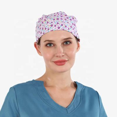 China Breathable Customized Nurses Scrub Cap Medical Printed Surgical Scrub Cap In Cotton for sale