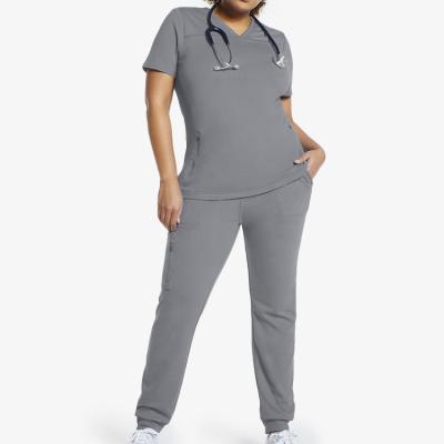 China Gray Medical Uniforms Spandex Nurse Water Resistant Care Breathable Easy Dressing Uniform Scrub Set For Women for sale