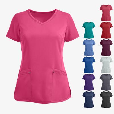 China Breathable Professional Factory Custom Hospital Nursing Uniforms Medical Scrubs Women's Solid Color Scrub Top for sale