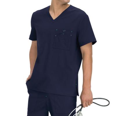 China High Quality Breathable Hospital Uniforms Polyester Spandex Scrubs Uniforms V-Neck Scrub Top For Men for sale