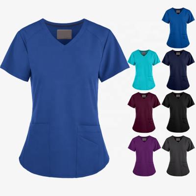 China Cheap Factory Price Medical Breathable Scrubs Hospital Nursing Uniform Spandex Scrubs Top For Women for sale